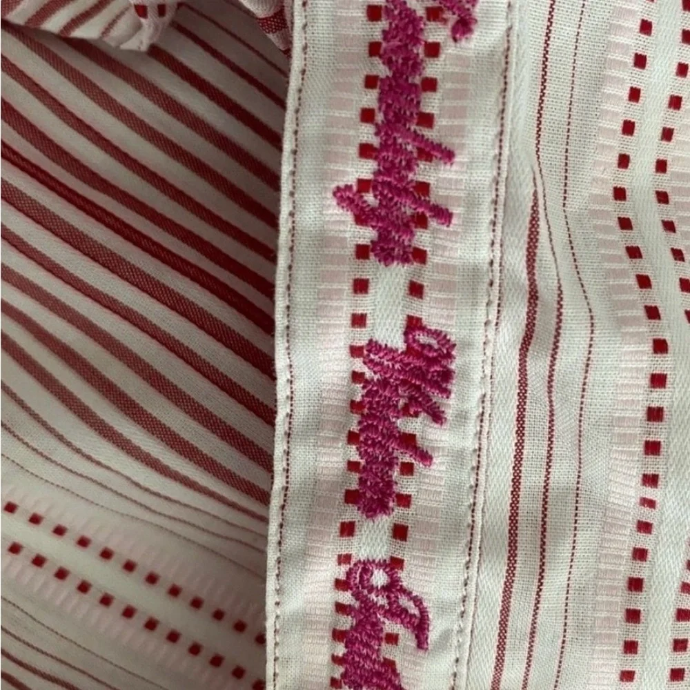 Robert Graham Woman’s  Pink Striped Floral Embroidered Button Down Shirt - Picture 7 of 8